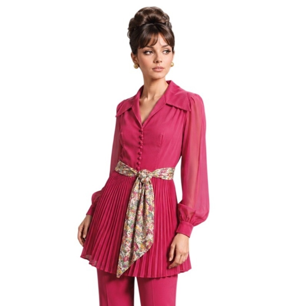 Vtg 60s Mod Shirt‎  Size 0 Pink Chiffon Swinging  Union Label  Hippie